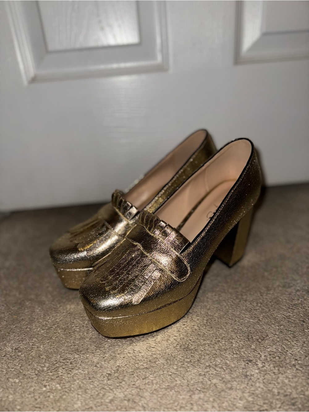 Gucci Metallic Gold Platform Loafers with Block Heel